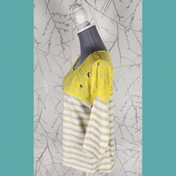 Anthropologie Postmark Yellow Birds Printed Stripe Cotton Top - Picture 2 of 4